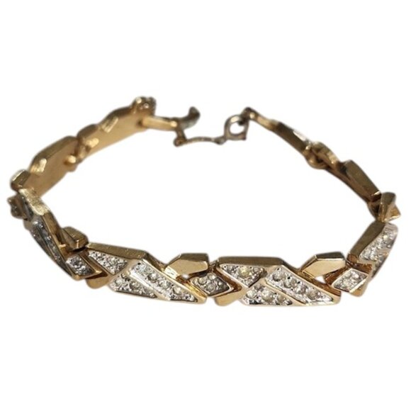 💎 Vintage Ledo Gold-Tone Rhinestone Link Bracelet - Picture 1 of 10